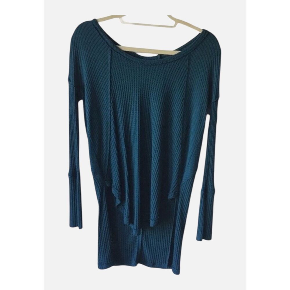 Free People Ventura Thermal Waffle Knit High Low Oversized Top Hunter Green XS
